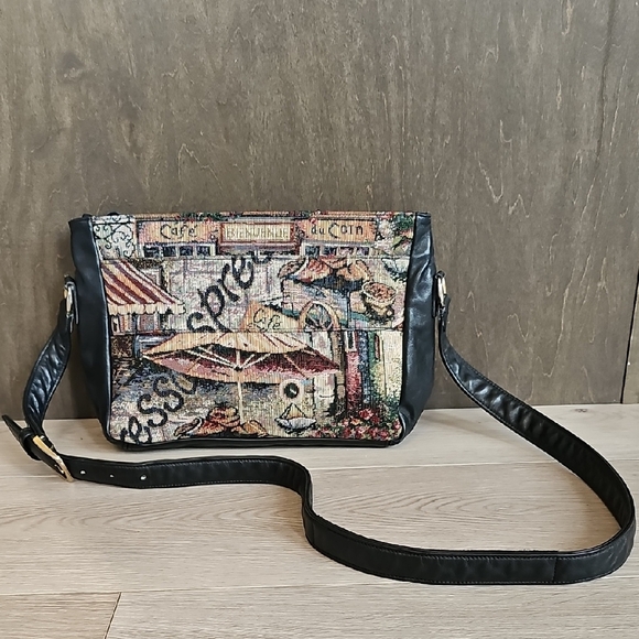 Vintage SAS Tapestry European Cafe Leather Crossbody Bag - Picture 1 of 16